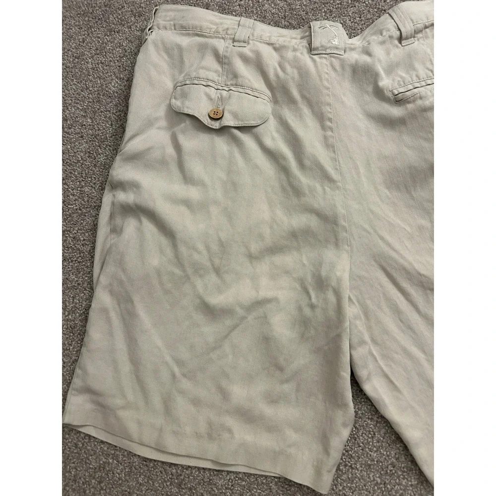 Jamaica Jaxx Silk Pleated Shorts Mens 36 Beige Excellent Herringbone Resortwear